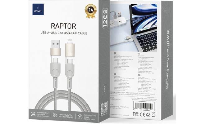 WIWU Raptor Wi-C051 4in1 USB C + A + Lightning 100W Fast Charging Cable- White